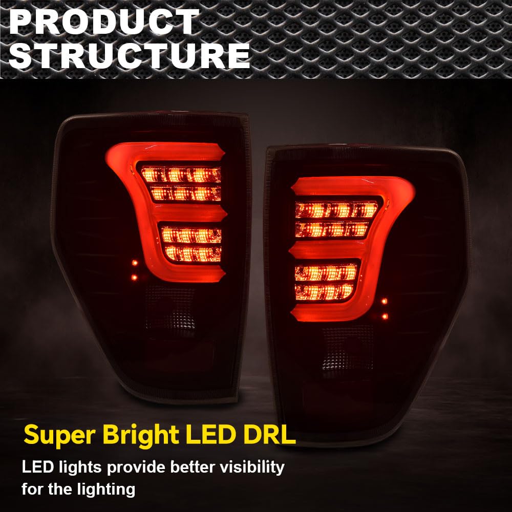 GRAND ORANGE Full LED Tail Light Assembly Rear Lights Assembly Compatible with Ford F150 2009-2014 Brake Parking Lamps Driver & Passenger Side w/Wiring Harness Smoke lens Black Housing - Image 3
