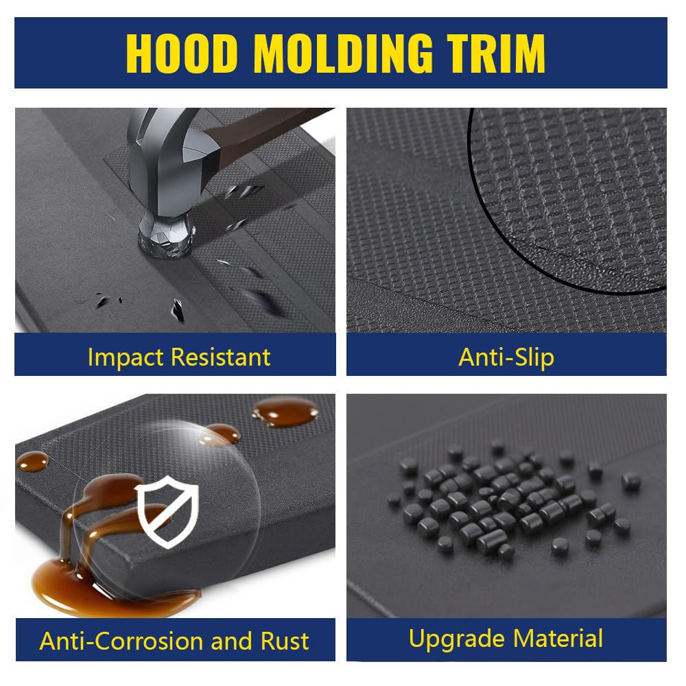 GRAND ORANGE Hood Molding Trim Moulding Black Compatible with GMC Sierra 1500 2500 2007-2013 Truck 10385157 GM1235110 - Image 5